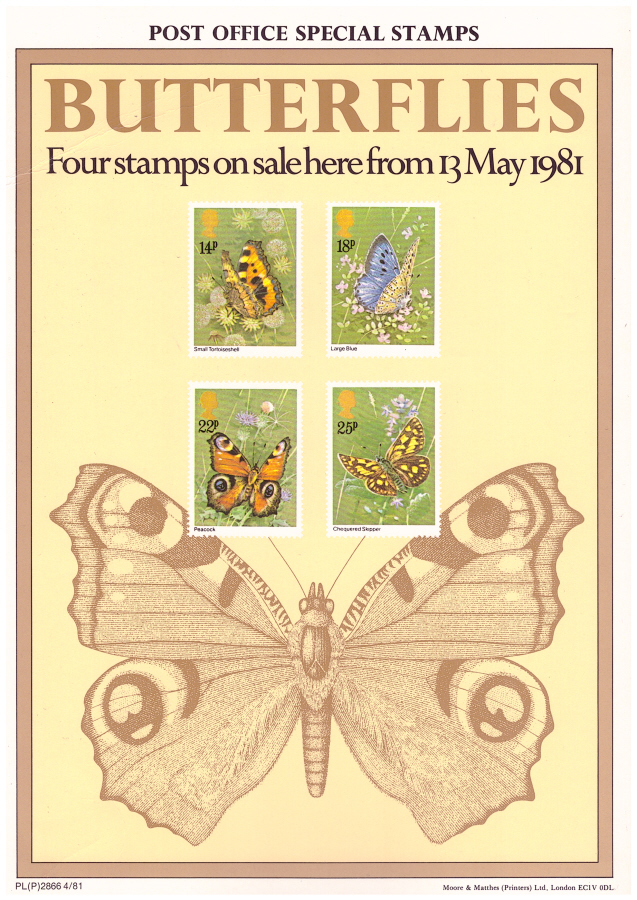 (image for) 1981 Butterflies Post Office A4 poster. PL(P) 2866 4/81.